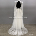 Customized simple style embroidery long train white wedding dress bridal gowns lace